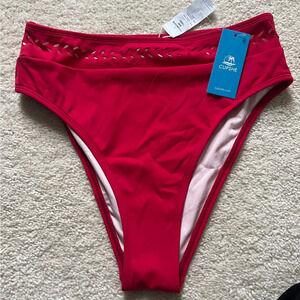 Cupshe Red High Waist Bikini‎ Bottoms Cutout Swimwear Sexy Size S NWT